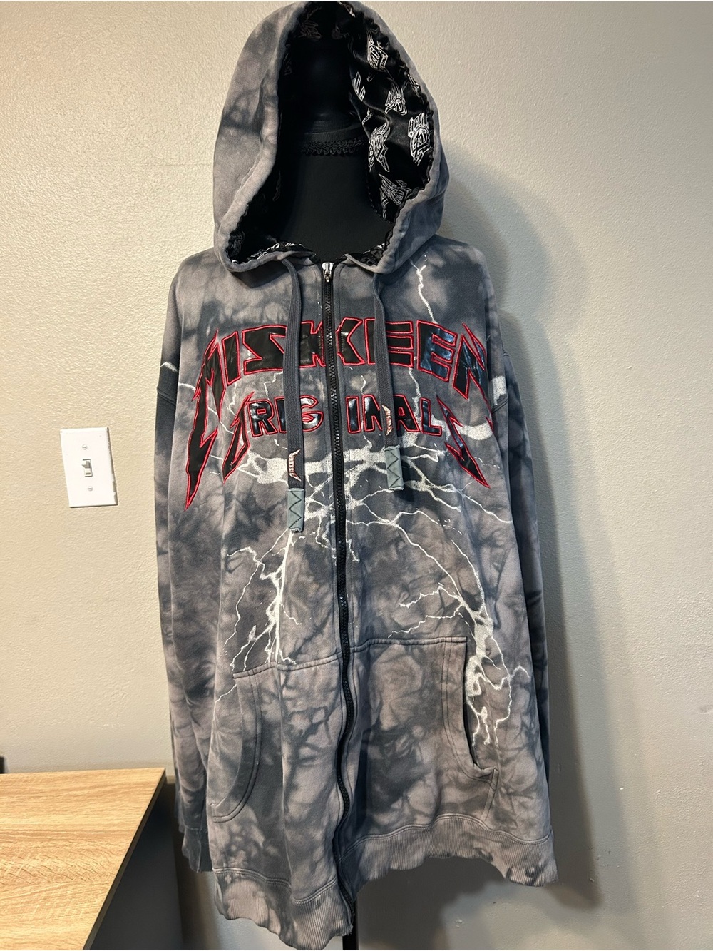 Vintage Y2K Miskeen Originals 3XL Zip Hoodie Acid Wash Embroidered Streetwear